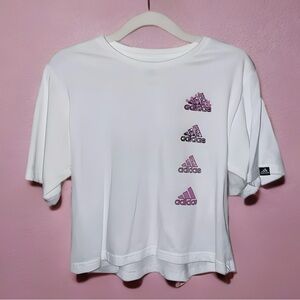 Adidas Women's White Graphic Semi Cropped Tee